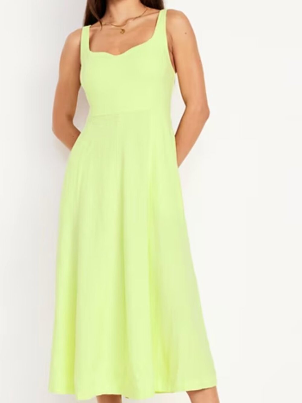 Old Navy Linen Blend Fit & Flare Sleeveless Midi Dress Lime, Size S